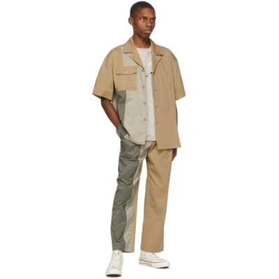 Shop Feng Chen Wang Khaki Panelled Short Sleeve Shirt