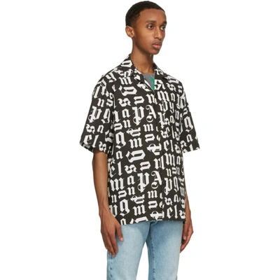 Shop Palm Angels Black & White Bowling Short Sleeve Shirt In Black White