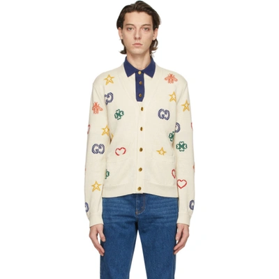 Shop Gucci Off-white Symbols Cardigan In 9750 Milk