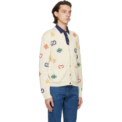Shop Gucci Off-white Symbols Cardigan In 9750 Milk