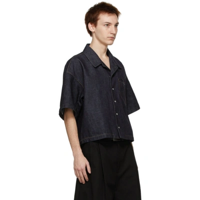 Shop Bottega Veneta Indigo Denim Short Sleeve Shirt In 4245-indigo