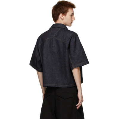 Shop Bottega Veneta Indigo Denim Short Sleeve Shirt In 4245-indigo