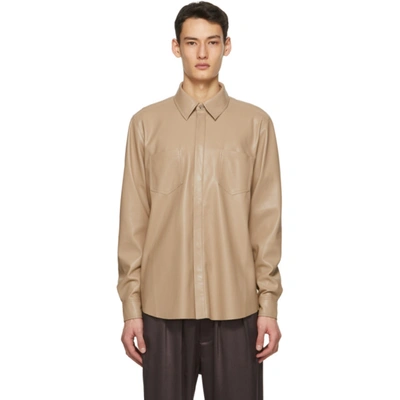 Shop Nanushka Taupe Vegan Leather Declan Shirt In Sandstone