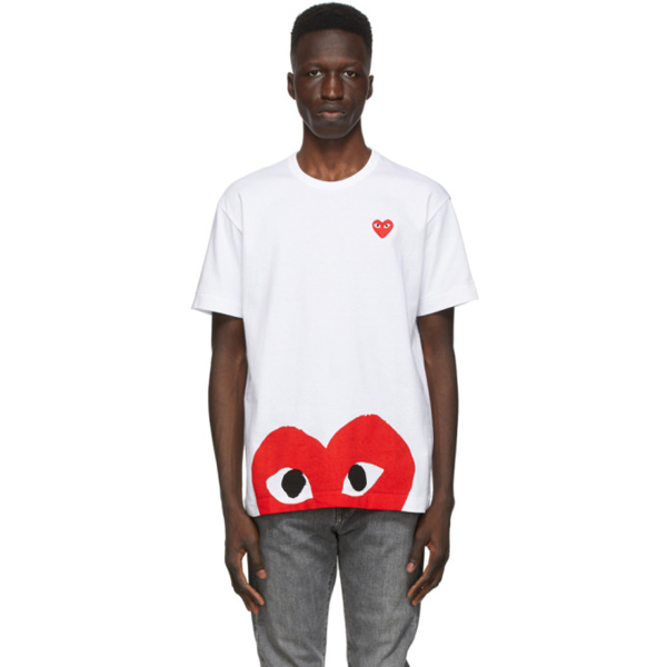 Comme Des Garcons Play Comme Des Garcons Play White And Red Half Heart T Shirt Modesens