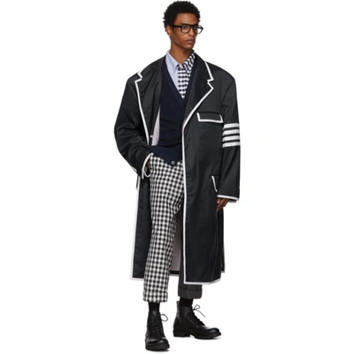 Shop Thom Browne Navy Oversized 4-bar Coat In 415 Navy