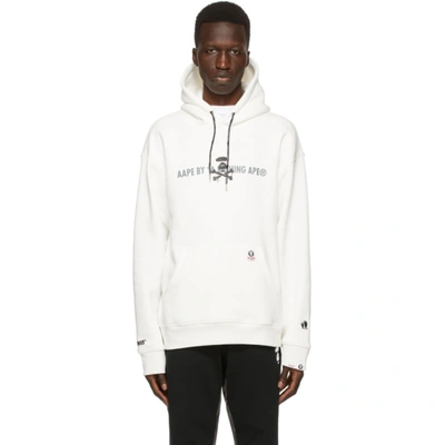 Shop Aape By A Bathing Ape White Fleece Logo Hoodie In Ivx Ivory