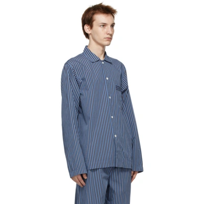 Shop Tekla Blue & Grey Striped Pyjama Shirt In Vermeuil