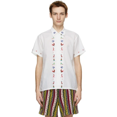 Shop Bode White Cross-stitch Bird Short Sleeve Shirt In White Multi