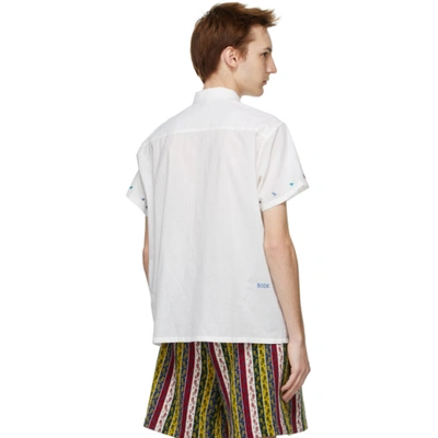 Shop Bode White Cross-stitch Bird Short Sleeve Shirt In White Multi