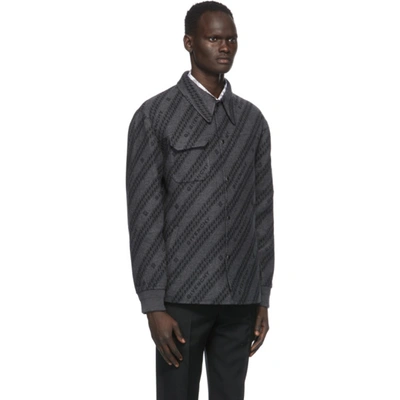 Shop Givenchy Grey & Black Wool Jacquard Chain Coach Jacket In 027-grey/bl