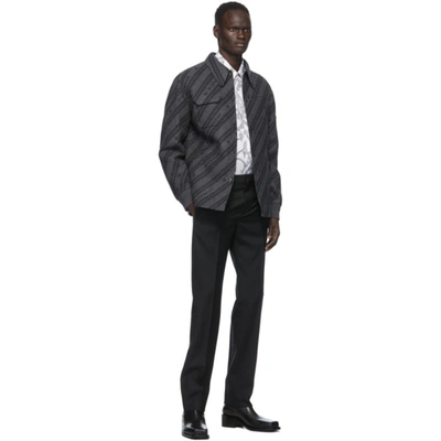 Shop Givenchy Grey & Black Wool Jacquard Chain Coach Jacket In 027-grey/bl