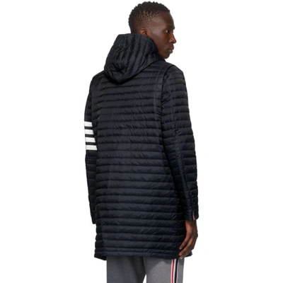 Shop Thom Browne Navy Down 4-bar Quilted Hooded Coat In 415 Navy