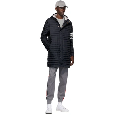 Shop Thom Browne Navy Down 4-bar Quilted Hooded Coat In 415 Navy