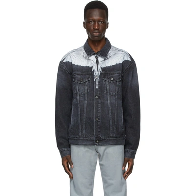 Shop Marcelo Burlon County Of Milan Black & White Denim Wings Jacket