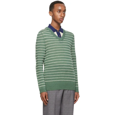 Shop Gucci Green & White Alpaca Sweater In 3861 Green/