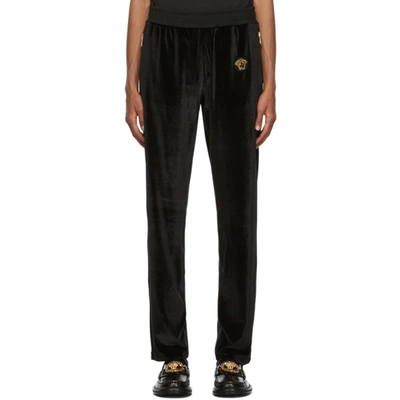 Shop Versace Black Velour Medusa Lounge Pants In A1008 Black