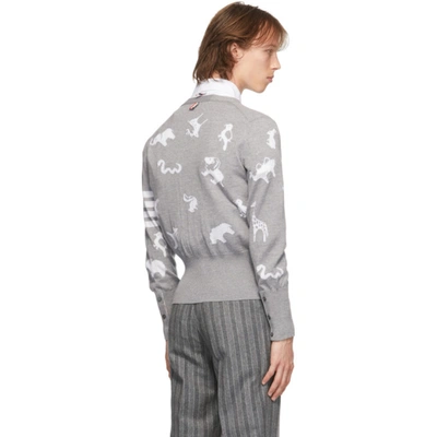 Shop Thom Browne Grey Merino Intarsia 4-bar Cardigan In 055 Lt Gry