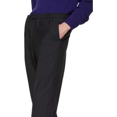 Shop Gucci Navy Satin Piping Trousers In 4440 Blue