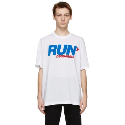 Shop Dsquared2 White 'run' Slouch T-shirt In 100 White