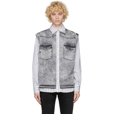 Shop Dolce & Gabbana White & Grey Denim Vest Shirt In S9001 Blk
