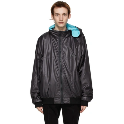 Shop Y/project Black Clipped Shoulder Windbreaker Jacket In Black/blue