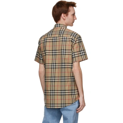 Shop Burberry Beige Check Poplin Short Sleeve Shirt In Archive Bei