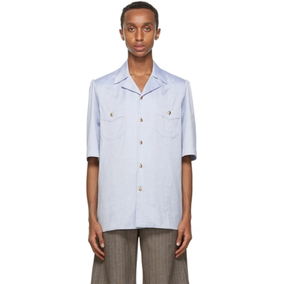 Shop Gucci Blue Oxford Short Sleeve Shirt In 4105 Light
