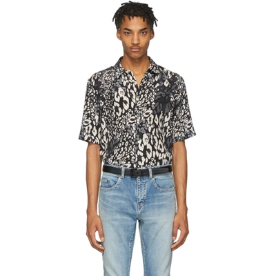 Shop Saint Laurent Black & Grey Silk Leopard Shirt In 1076 Crainr