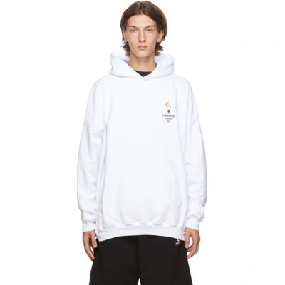 Shop Balenciaga White Embroidered Flame Hoodie In 9040white/