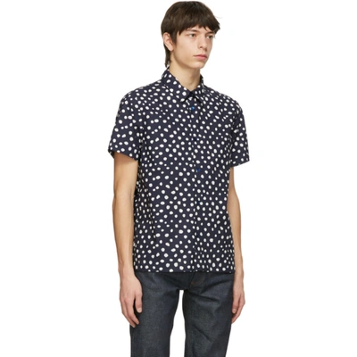 Shop Apc Navy & White Léandra Short Sleeve Shirt In Iak Darknav