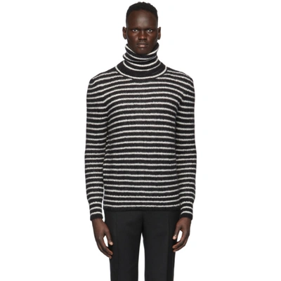 Shop Saint Laurent Black & Off-white Loose Fit Turtleneck In 1095 Blknat