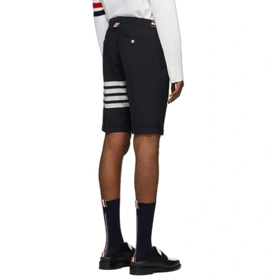 Shop Thom Browne Navy 4-bar Wool Shorts In 415 Navy
