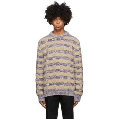 Acne Studios Striped Basketweave-knit Wool-blend Sweater In Purple Mult |  ModeSens