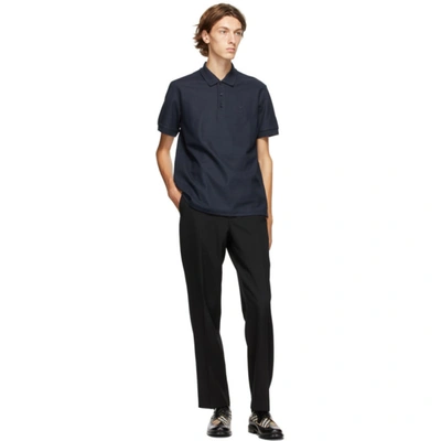 Shop Burberry Navy Eddie Polo In Blue A1222