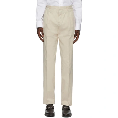 Shop Ermenegildo Zegna Off-white Pleated Trousers In 61 Off Wht