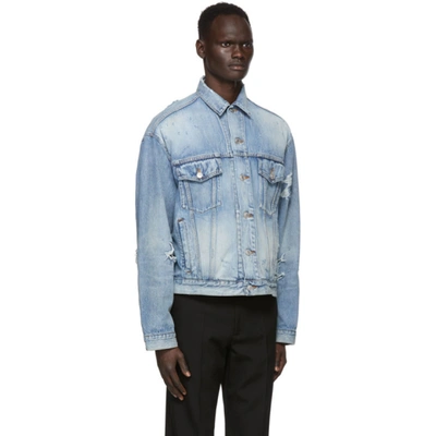 Shop Balenciaga Blue Denim Ripped Jacket In 2164dirty