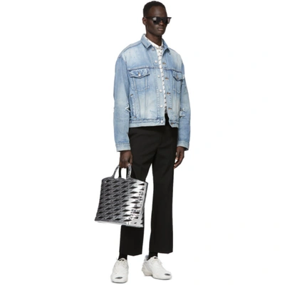 Shop Balenciaga Blue Denim Ripped Jacket In 2164dirty