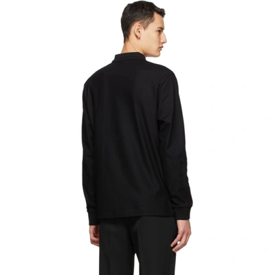 Shop Burberry Black Piqué Long Sleeve Polo