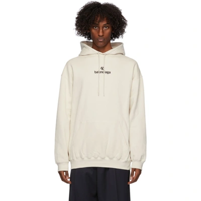 Shop Balenciaga Off-white New Logo Hoodie In 9054chalky