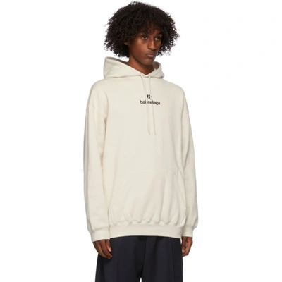 Shop Balenciaga Off-white New Logo Hoodie In 9054chalky