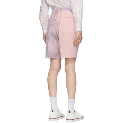 Shop Thom Browne Red And Navy Seersucker Striped Unconstructed Shorts In 960 Rwbwht