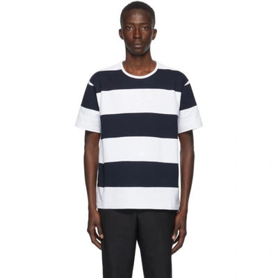 Shop Thom Browne Navy Rugby Stripe Boxy T-shirt In 415 Navy