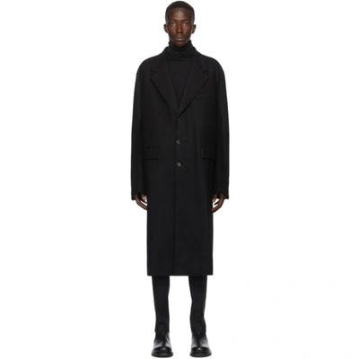 Shop Valentino Black Wool Long Coat In 0no Nero