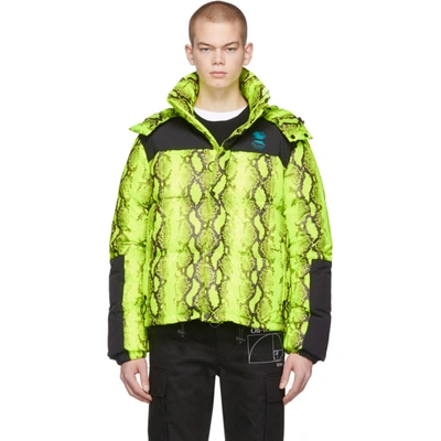 Shop Off-white Yellow And Black Down Snake Puffer Jacket In Fluo Yellow