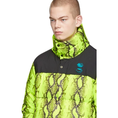 Shop Off-white Yellow And Black Down Snake Puffer Jacket In Fluo Yellow