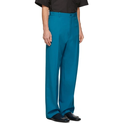 Shop Balenciaga Blue Wool Baggy Tailored Trousers In 3042bahama