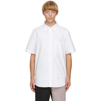 Shop Thom Browne White Oxford 4-bar Short Sleeve Shirt In 100 White