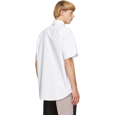 Shop Thom Browne White Oxford 4-bar Short Sleeve Shirt In 100 White