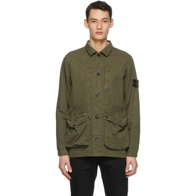 Stone Island Army Green Tela Cotton Overshirt Jacket In V0158 Olive |  ModeSens