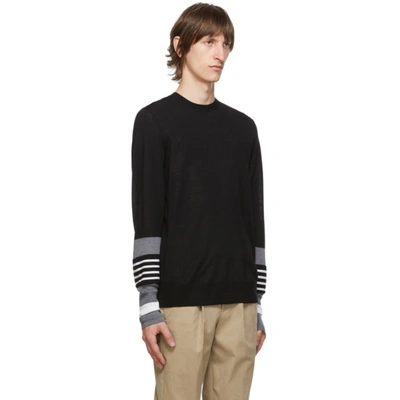 Shop Neil Barrett Black Wool Crewneck Stripe Sweater In 1422 Black